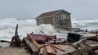 Watch House in Rodanthe on Outer Banks of North Carolina Collapses into Atlantic Ocean [upl. by Zetnauq]