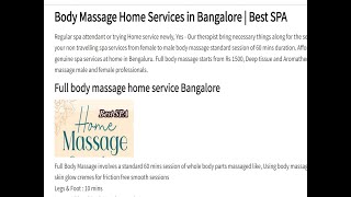 Body Massage Home Service Bangalore  Best SPA [upl. by Adnomar81]