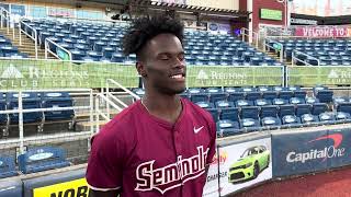 FSU Baseball  Chase Williams on threehit performance in exhibition vs Auburn [upl. by Borlase90]