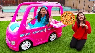 Wendy Pretend Play Food Delivery w Pink Barbie Food Truck Car Toy [upl. by Elberfeld806]