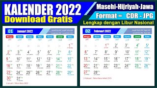 Kalender 2022 Lengkap dengan Tanggal Merah Masehi Hijriyah Jawa  Download format CDR  Template [upl. by Oniliuqnart773]