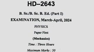 Bsc First Year Physics First Paper 2024  Durg University 2024  Bsc Paper 2024  Mechanics [upl. by Saundra92]