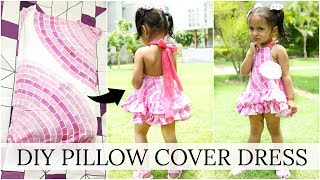 DIY Dress from Pillow Cover  Kid Outfits Fashion Ideas Step By Step  ShrutiArjunAnand [upl. by Yllak]