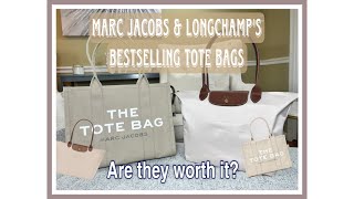 MARC JACOBS THE TOTE BAG LARGE CANVAS amp LONGCHAMP LE PLIAGE LARGE BAG  REVIEW amp WORTH IT [upl. by Onafets]