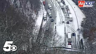 Traffic stalled for hours on I49 amid snowfall [upl. by Yrrek772]