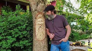 Carving a Woodspirit in a Tree Using Hand Tools [upl. by Gabor541]