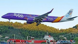 Flybe Embraer 195 FIRST LANDING at Skiathos  JSI Plane Spotting  Low Sunset Landing [upl. by Anjela]