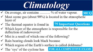 Climatology World Geography  MCQs 75 Important Questions for all Competitive Exams [upl. by Bristow]