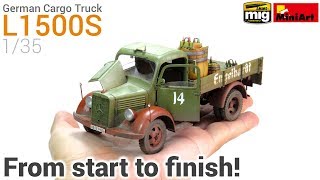 How to Build Paint and Weather a realistic Scale Model MiniArts 135 German Cargo Truck L1500S [upl. by Ackley15]