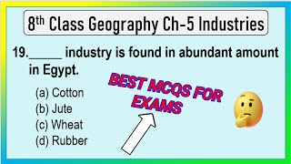 Industries Class 8 Geography Chapter 5 Important MCQs  Geography Class 8 Best Mcqs Questions [upl. by Giefer]