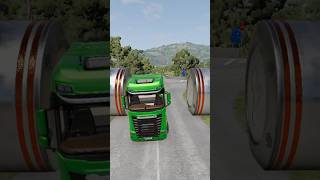 Segra Green truck 🚛 vs Bollards beamngcrashes beamngdrive beamng [upl. by Yedarb]