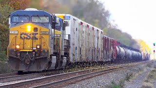 CSX Train Blows The Fall Leaves Off The Tracks CSX Train Long Range View CSX Train w DPU Alright [upl. by Oribelle]