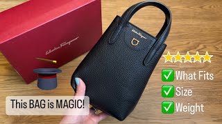 FERRAGAMO MINI TOTE REVIEW What Fits Size Comparisons Weight 👍 👍 [upl. by Nayrbo969]