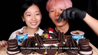 ASMR OREO PARTY CHEESECAKE ICE CREAM COOKIE WAFER ROLL SNACK FT GF Eating Sound MAR ASMR [upl. by Rol657]