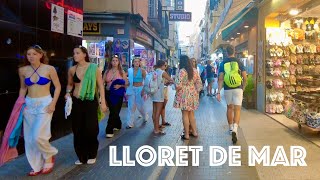 Evening walk along the main street of Lloret de Mar 4K [upl. by Ynetruoc161]