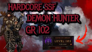 Diablo 3 Season 30 SSF HC Demon Hunter GR 102 in 130 min GoD DH [upl. by Ecerahc387]