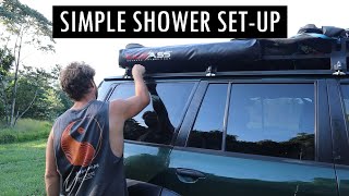 SIMPLEST camp shower KICKASS SHOWER AWNING AND LITHIUM PORTABLE SHOWER [upl. by Llerahs654]