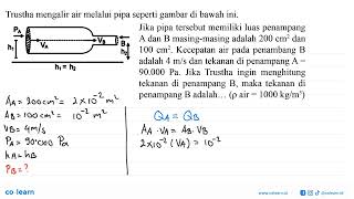 Trustha mengalir air melalui pipa seperti gambar di bawah ini PA VB VA B h1 h2 h1  h2 Jika pi [upl. by Lanor]