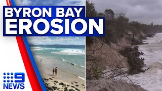 Byron Bays famous beach disappears amid violent storm  9 News Australia [upl. by Jacquie]