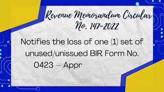 Revenue Memorandum Circular No 1472022 [upl. by Cotsen]