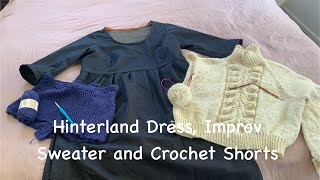 My new Hinterland Dress improvised sweater wip crocheted shorts and Justine Cardigan [upl. by Ashelman]