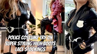 STYLING Leather Worlds Police Costume ANN SUMMERS HouseofCB Leather Coat Overknee HighBoots Stocking [upl. by Atims]