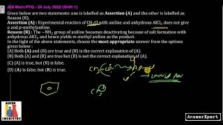 Assertion A Experimental reaction of CH3Cl with aniline and anhydrous AlCl3 does not give o and p [upl. by Hsirrap519]