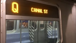 BMT Broadway Line Canal Street bound R160B Siemens Q Express Train Ride from 34th St to Canal St [upl. by Macswan]