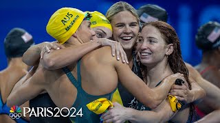 Australia completes 4x100m free relay fourpeat USA silver  Paris Olympics  NBC Sports [upl. by Oznarol497]