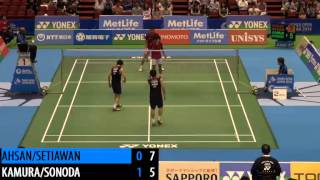 R16  MD  MAhsan  HSetiawan vs Kamura T  Sonoda K  2014 Badminton Japan Open [upl. by Adrell343]