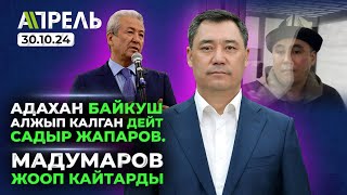 АДАХАН Мадумаров БАЙКУШ АЛЖЫП КАЛГАН дейт САДЫР ЖАПАРОВ \\ Не Жанылык 30102024 [upl. by Myrna575]