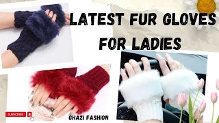 Latest Fur gloves for Ladies  beautiful rabbit fur gloves  trending winter collection for girls [upl. by Iamhaj]