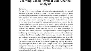 Ablation Analysis for Multi Device Deep Learning Based Physical Side Channel Analysis [upl. by Amsa]