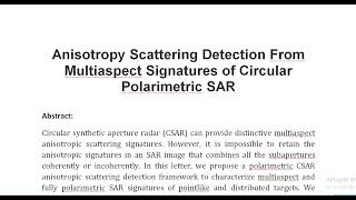 Anisotropy Scattering Detection From Multiaspect Signatures of Circular Polarimetric SAR [upl. by Tabib]