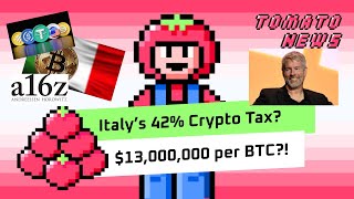 13M Bitcoin Forecast Italy’s 42 Crypto Tax Shock amp a16z Reveals 220M Active Users 🍅 TOMATO NEWS [upl. by Anairo734]