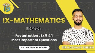 Factorization  Ex 41 Most important questions  9th  Sindh Board  otsedtech [upl. by Dorej511]