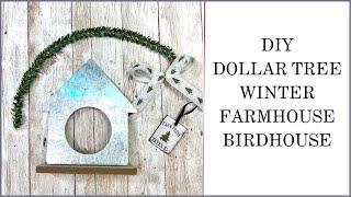 DIY Dollar Tree Farmhouse Winter Birdhouse  Dollar Tree Christmas Decor  Farmhouse Christmas [upl. by Enimaj158]