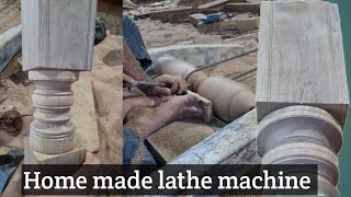 Indian skillful Man Use a custom lathemachine For Wood Turning Project  Home made skills [upl. by Norword]