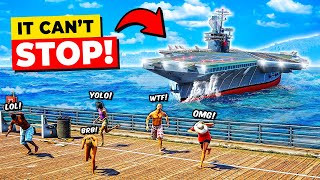 Aircraft Carrier CRASHES into Pier in GTA 5 [upl. by Ecallaw]