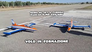 2 aeromodelli Jet a turbina volano in formazione  Hangar 9 MB 339 ARF [upl. by Aniluj]