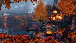 Lakeside Ambience🍁Crackling Fire Crickets Winds and Distant Thunder Sounds to SleepRestRelax [upl. by Sachiko]