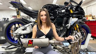 Installing Akrapovic Full Titanium Exhaust on Our Yamaha R1M [upl. by Ees]