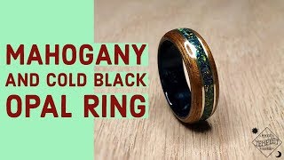 Mahogany Wood with Cold Black Bello Opal and Brass Bentwood Ring [upl. by Barthold261]