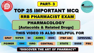 RRB PHARMACOLOGY TOP 25 MCQs P3  Autacoids Drug MCQs  RAILWAY PHARMACIST 2024  pharmshala [upl. by Atnoek]