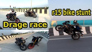 R15 V4 bike stunt  mt15 Vs r15 drage race 🔥bike motovlog biharisher vlog video [upl. by Charis]