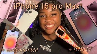 IPHONE 15 PRO MAX UNBOXING white titanium📱  ACCESSORIES iOS 17 [upl. by Hawkins]