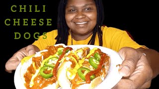 CHILI CHEESE DOGS MUKBANG Pooheats2 [upl. by Ollecram]