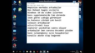 Windows 10 video izlerken tam ekran olmuyor hatası \u00100 çözüm [upl. by Llehcear744]