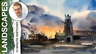 101 Cobalt Blue and Mixing Grey Color Watercolor Landscape Tutorial [upl. by Schreib]