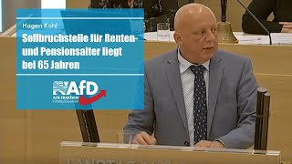 Hagen Kohl AfD Sollbruchstelle für Renten und Pensionsalter liegt bei 65 Jahren [upl. by Eiuol611]